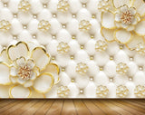 Avikalp MWZ0667 White Golden Flowers 3D HD Wallpaper
