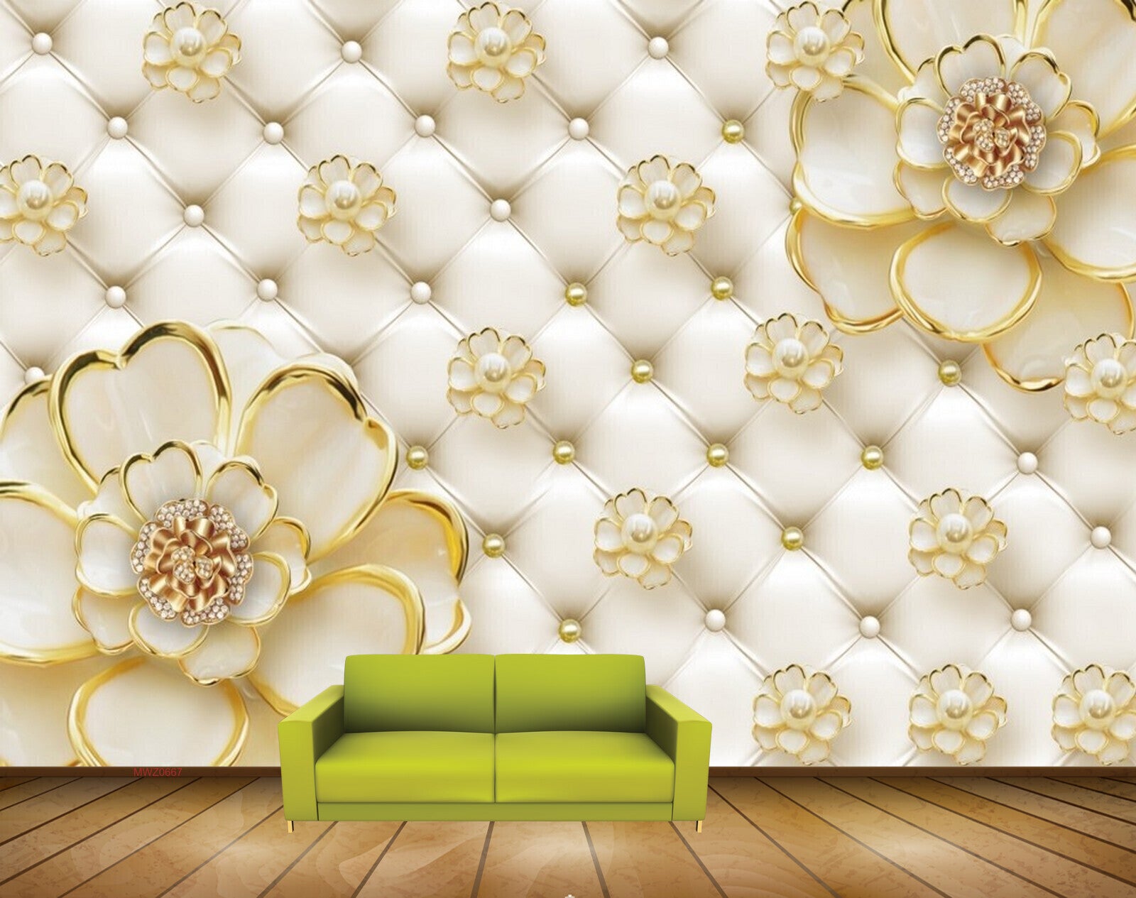 Avikalp MWZ0667 White Golden Flowers 3D HD Wallpaper