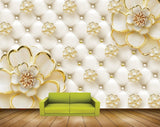 Avikalp MWZ0667 White Golden Flowers 3D HD Wallpaper