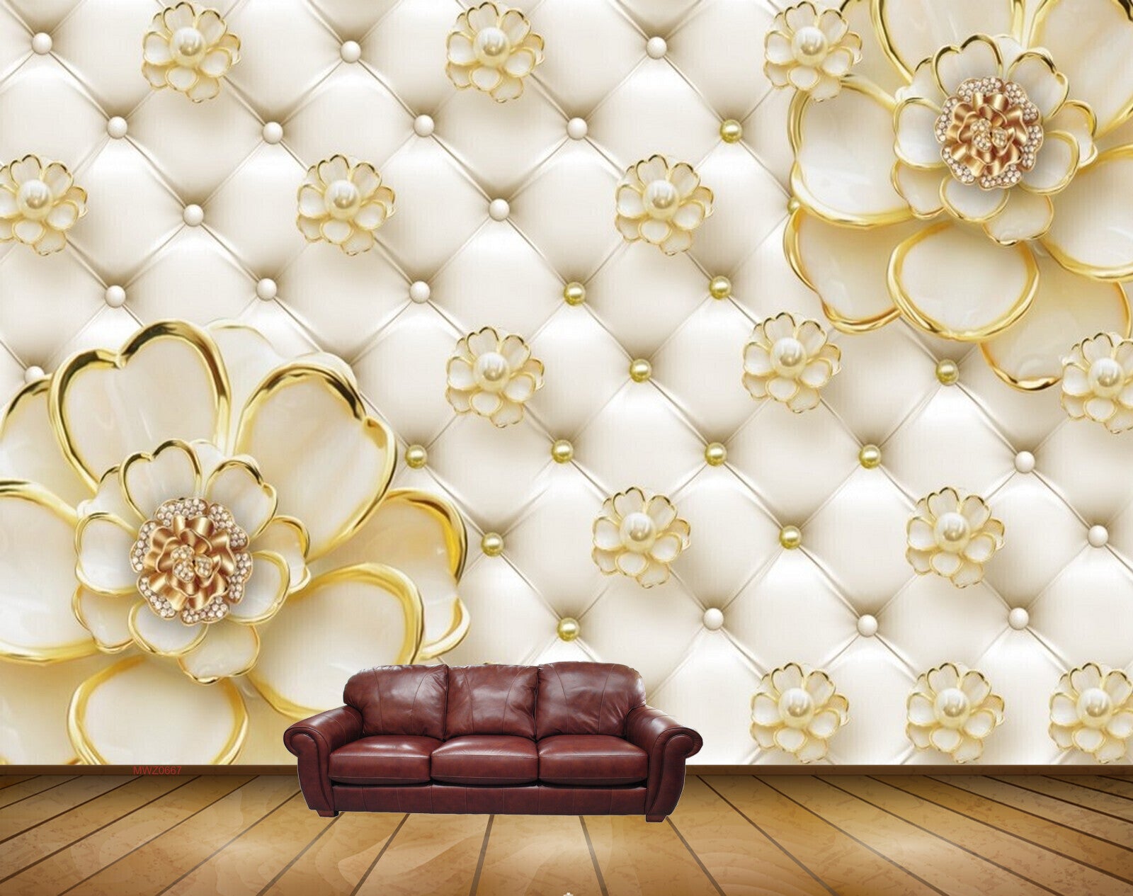 Avikalp MWZ0667 White Golden Flowers 3D HD Wallpaper