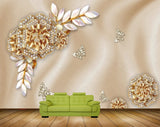 Avikalp MWZ0668 White Golden Flowes Leaves 3D HD Wallpaper