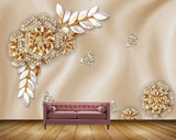 Avikalp MWZ0668 White Golden Flowes Leaves 3D HD Wallpaper