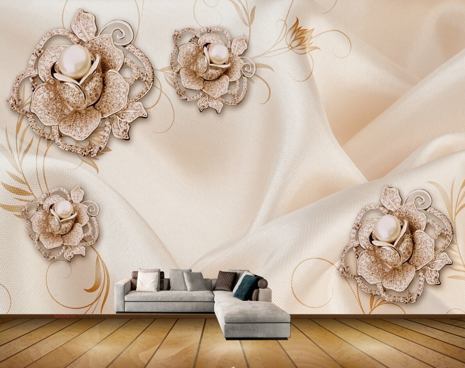 Avikalp MWZ0670 Golden Flowers 3D HD Wallpaper