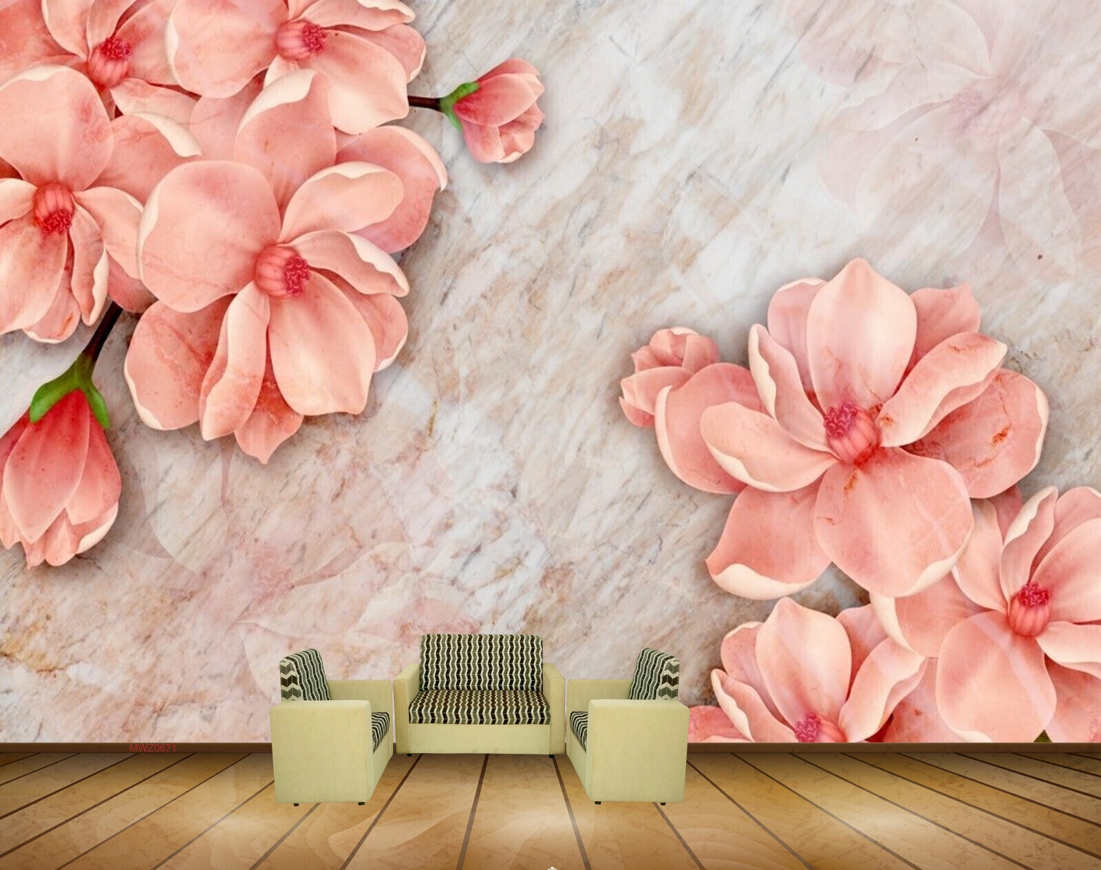 Avikalp MWZ0671 Peach Flowers 3D HD Wallpaper