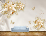 Avikalp MWZ0673 White Golden Flowers Butterflies HD Wallpaper