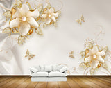 Avikalp MWZ0673 White Golden Flowers Butterflies 3D HD Wallpaper