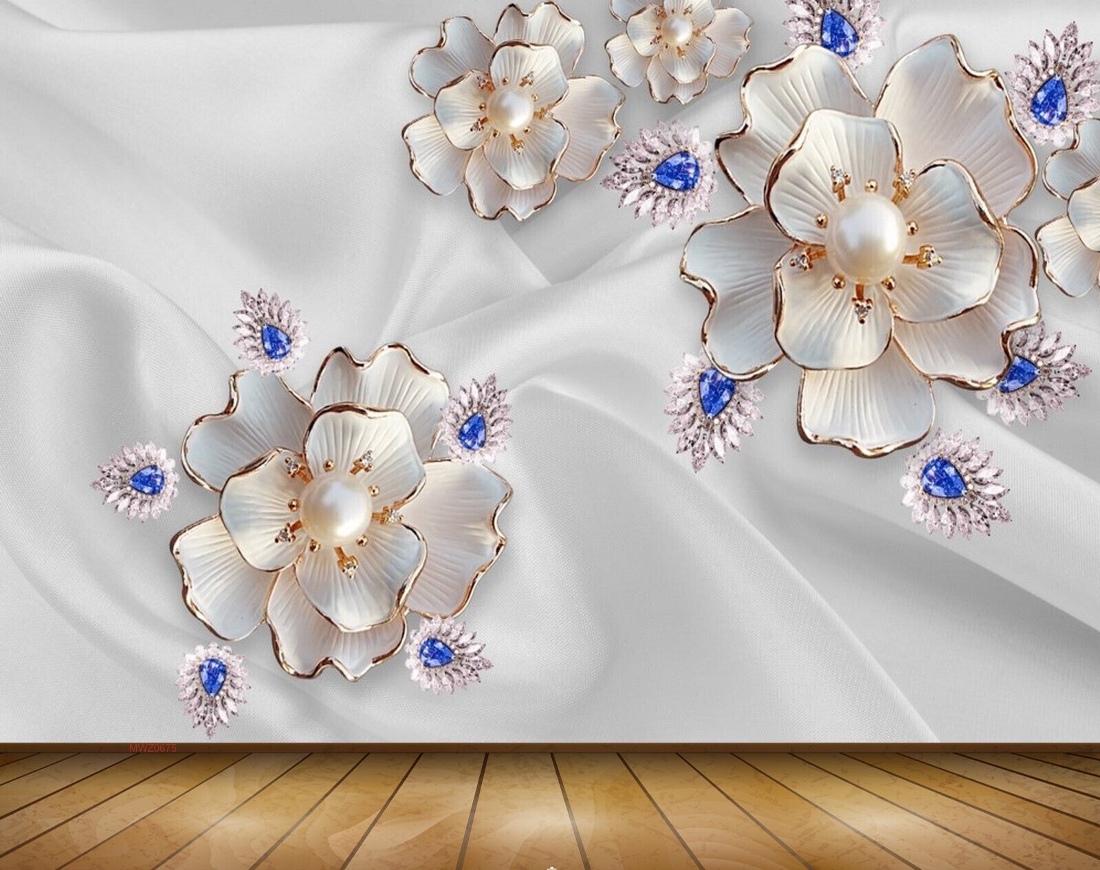 Avikalp MWZ0675 White Blue Flowers 3D HD Wallpaper