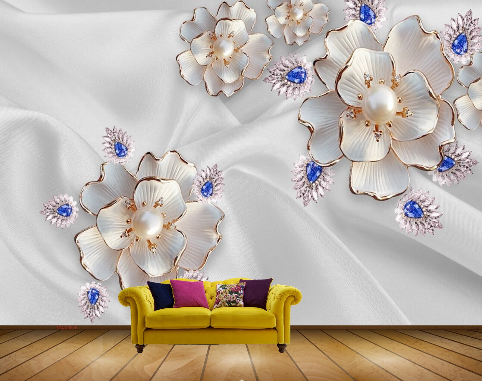 Avikalp MWZ0675 White Blue Flowers 3D HD Wallpaper