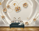Avikalp MWZ0676 Golden Flowers Swans 3D HD Wallpaper