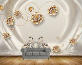 Avikalp MWZ0676 Golden Flowers Swans 3D HD Wallpaper