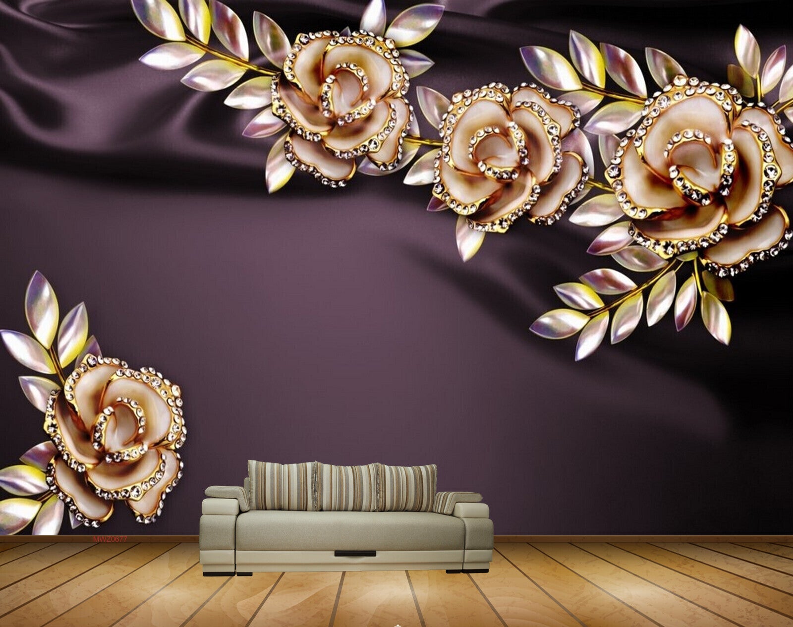 Avikalp MWZ0677 White Golden Flowers leaves HD Wallpaper