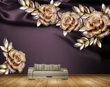 Avikalp MWZ0677 White Golden Flowers leaves HD Wallpaper