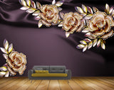 Avikalp MWZ0677 White Golden Flowers leaves 3D HD Wallpaper