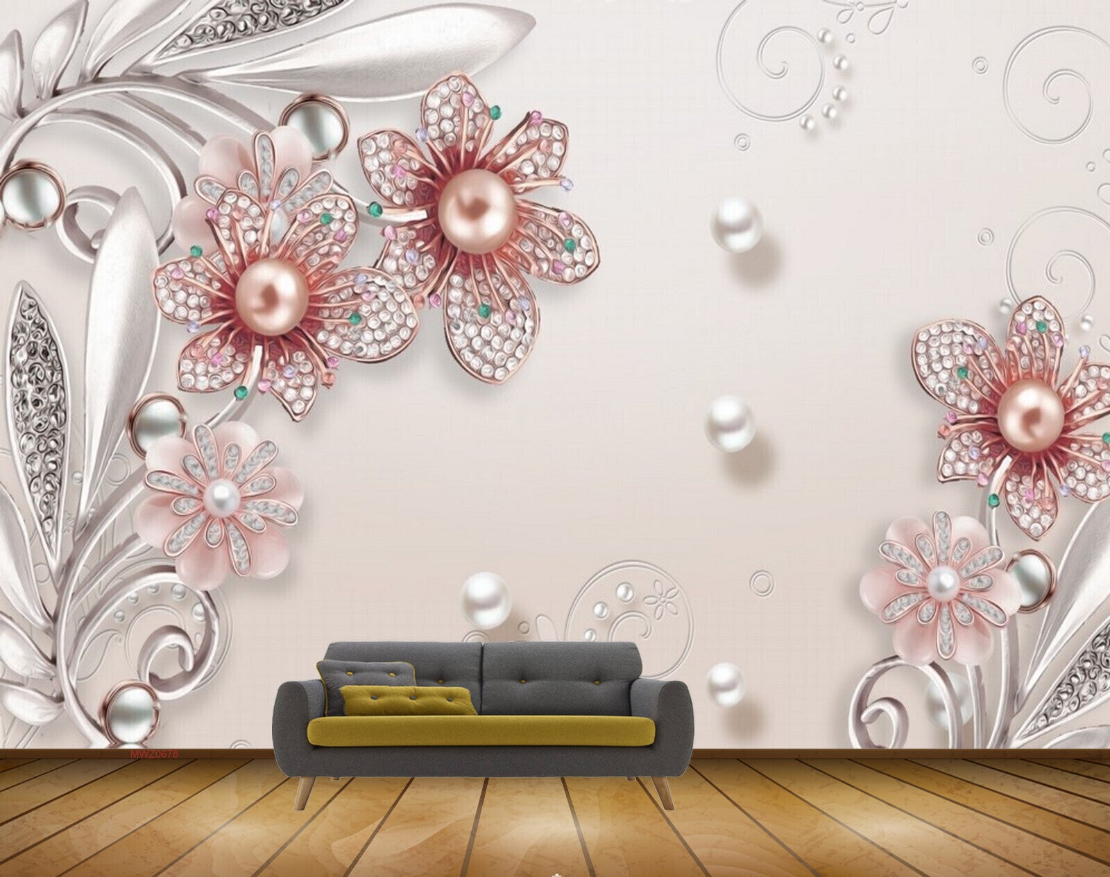 Avikalp MWZ0678 Pink White Flowers LEaves 3D HD Wallpaper