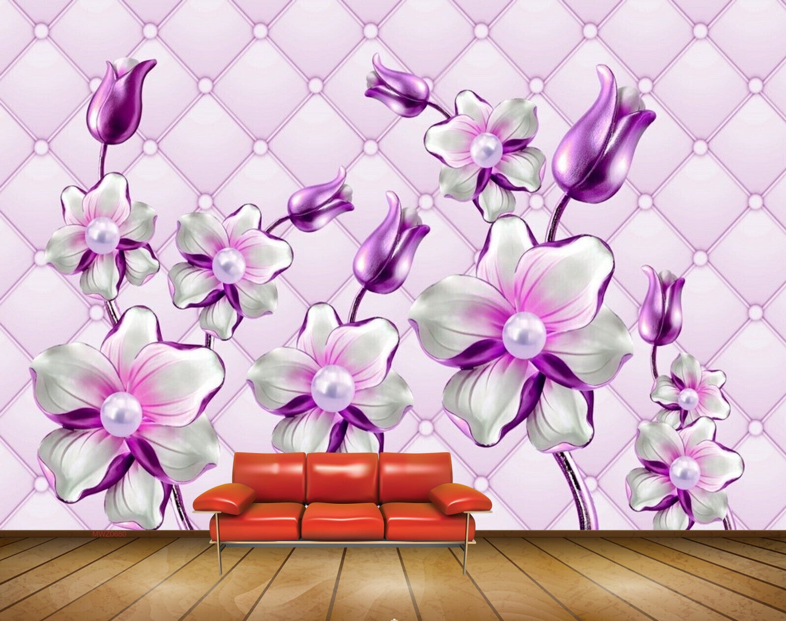 Avikalp MWZ0680 Violet White Flowers 3D HD Wallpaper