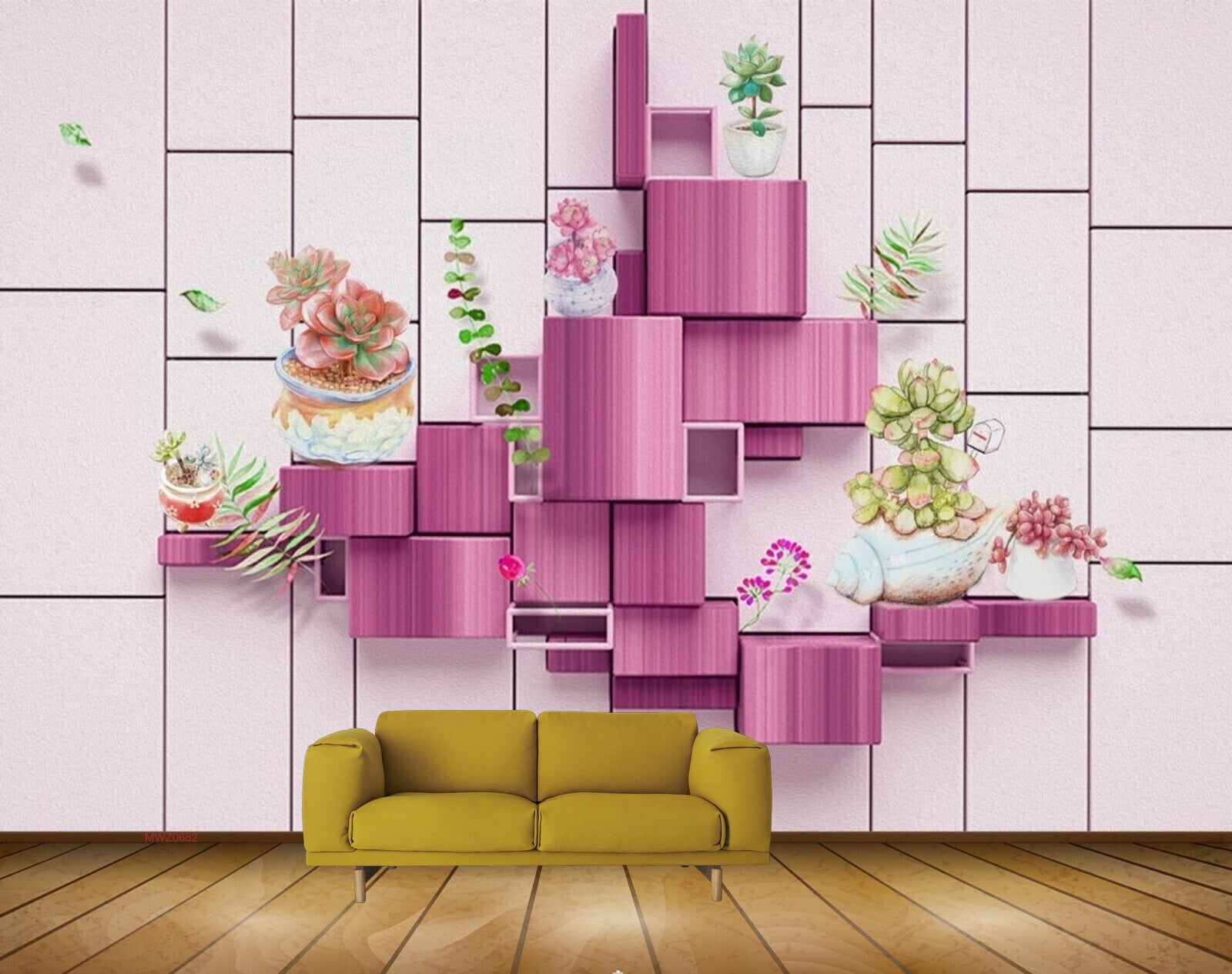 Avikalp MWZ0682 Pink Green Flowers Shell 3D HD Wallpaper