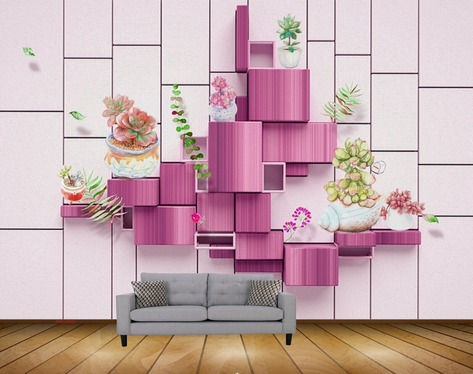 Avikalp MWZ0682 Pink Green Flowers Shell 3D HD Wallpaper