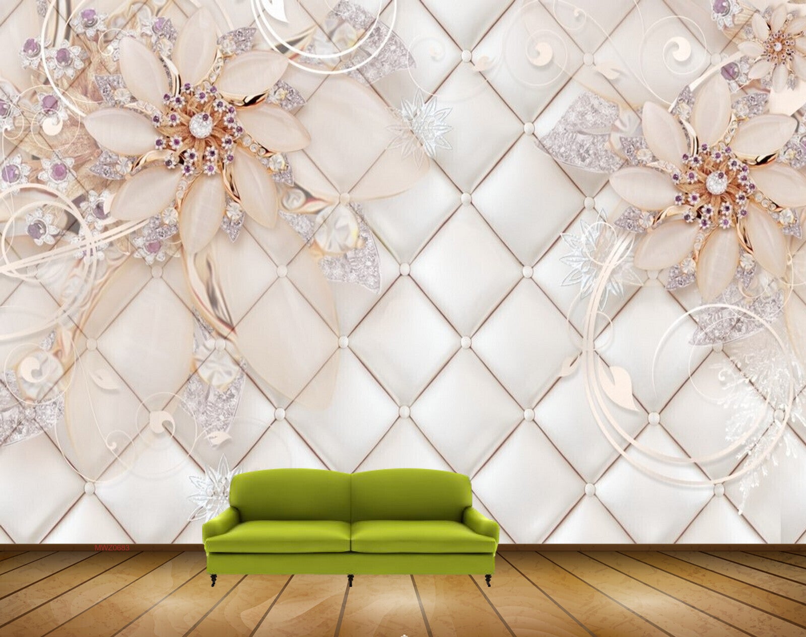Avikalp MWZ0683 White Golden Flowers 3D HD Wallpaper