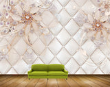 Avikalp MWZ0683 White Golden Flowers 3D HD Wallpaper