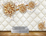 Avikalp MWZ0684 Golden Flowers White Leaves HD Wallpaper