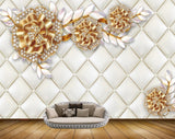 Avikalp MWZ0684 Golden Flowers White Leaves 3D HD Wallpaper