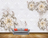 Avikalp MWZ0685 White Flowers Leaves 3D HD Wallpaper