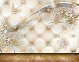 Avikalp MWZ0686 White Golden Flowers Butterflies 3D HD Wallpaper