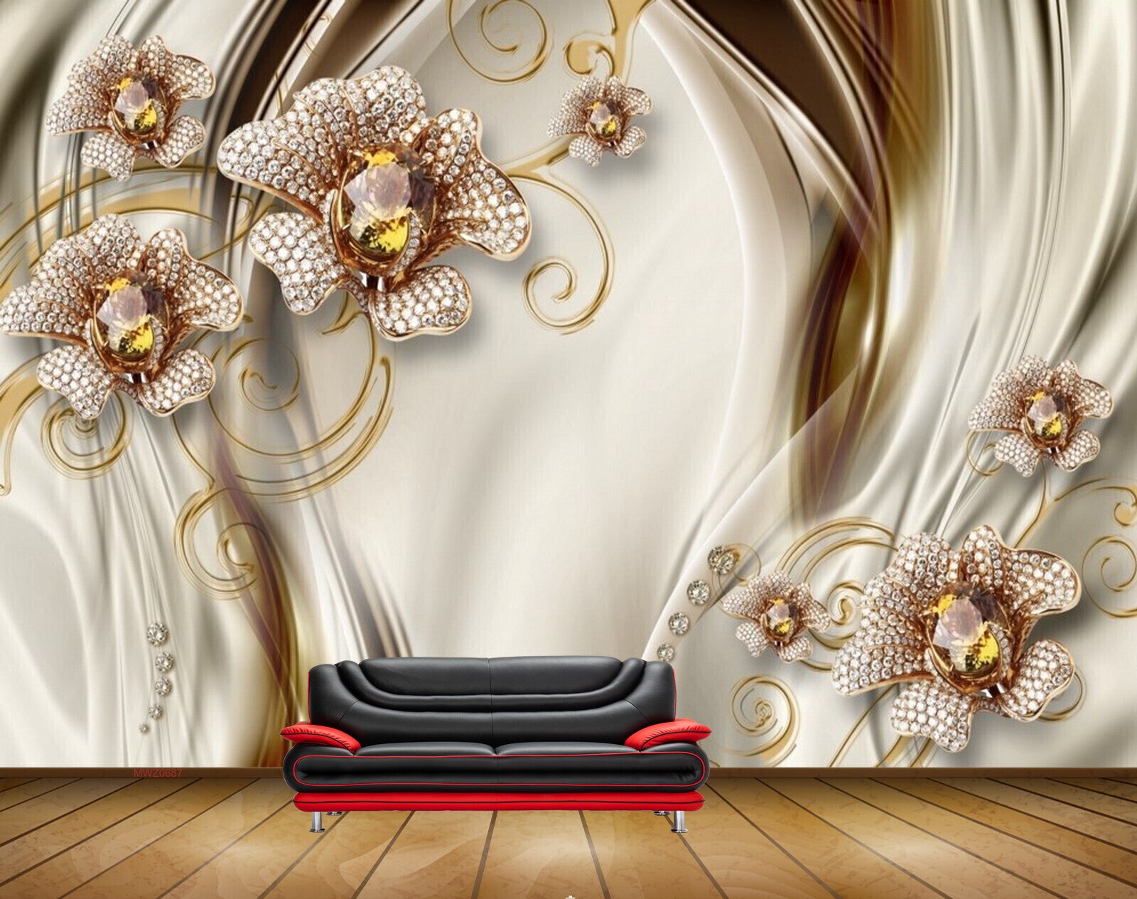 Avikalp MWZ0687 White Golden Flowers 3D HD Wallpaper