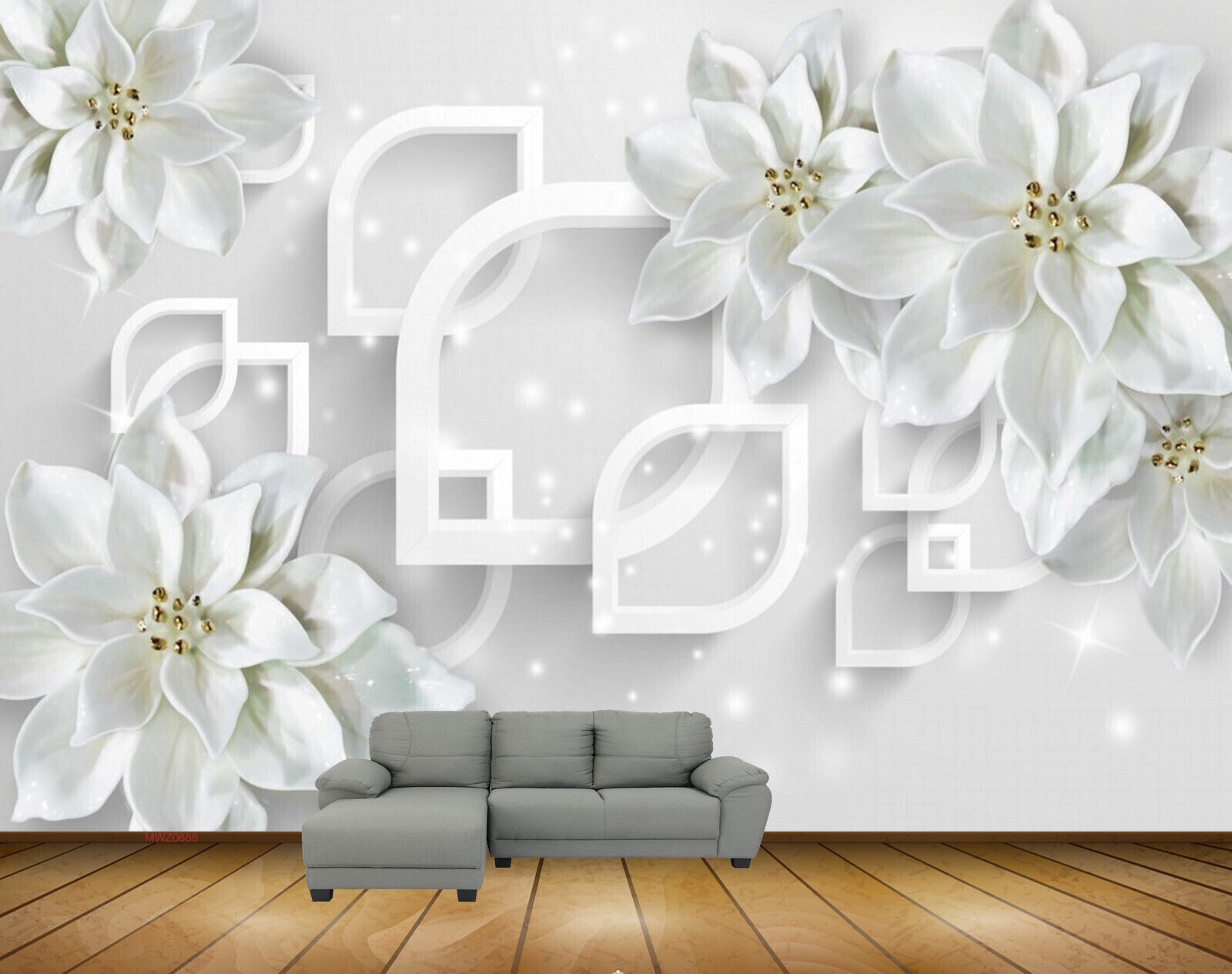 Avikalp MWZ0688 White Flowers 3D HD Wallpaper