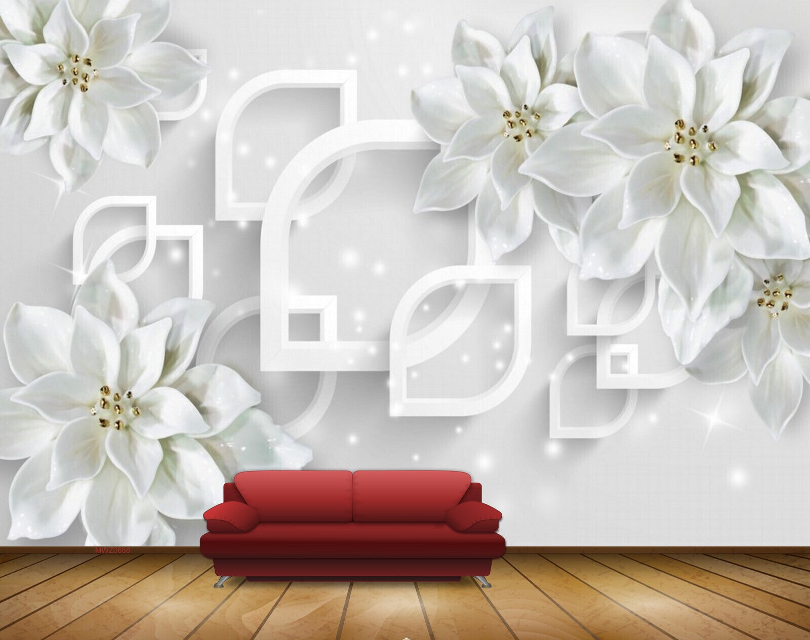 Avikalp MWZ0688 White Flowers 3D HD Wallpaper