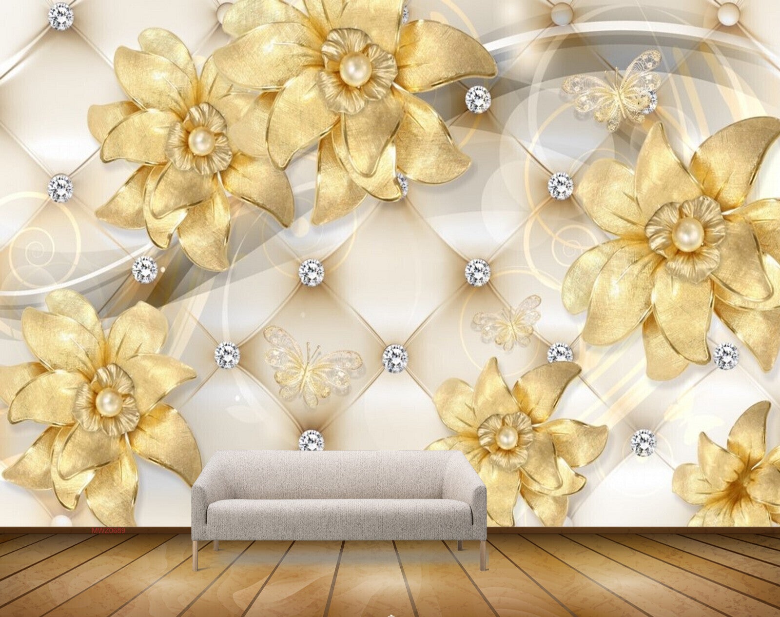 Avikalp MWZ0689 Yellow Flowers Butterflies 3D HD Wallpaper