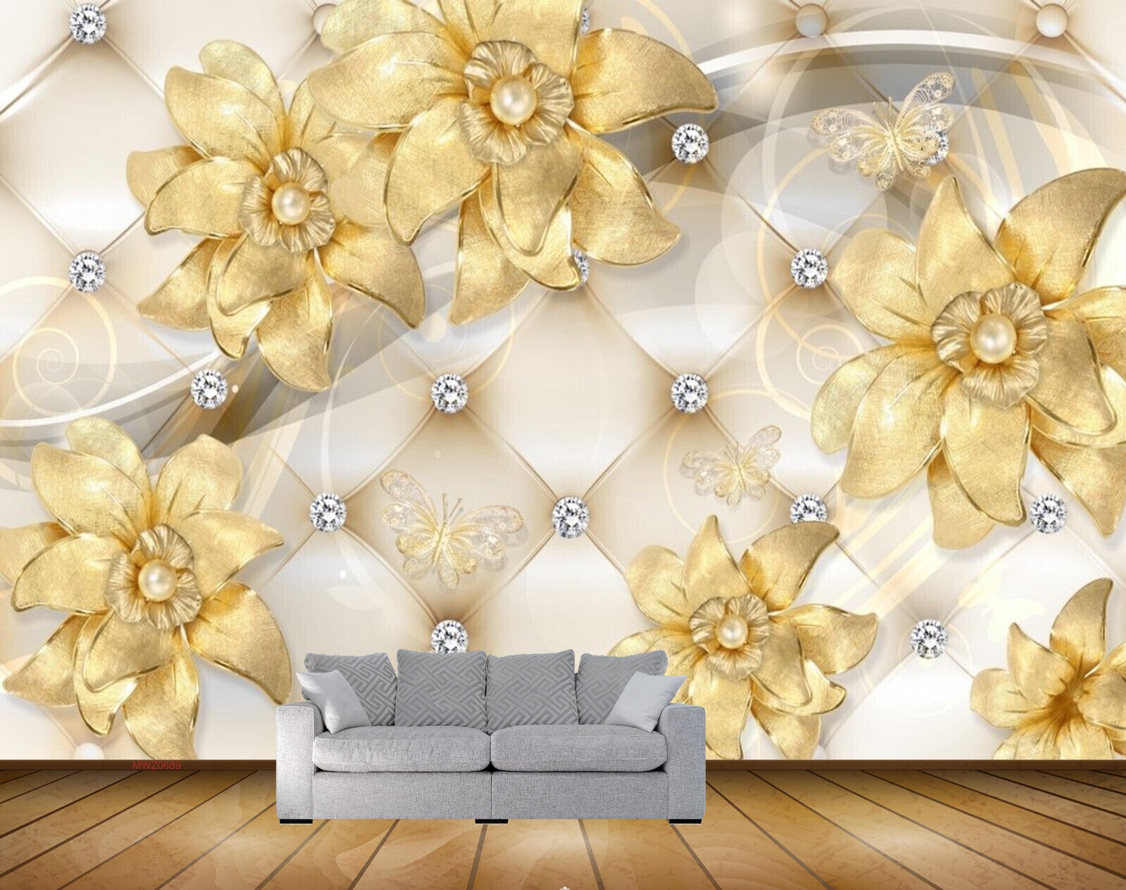 Avikalp MWZ0689 Yellow Flowers Butterflies 3D HD Wallpaper