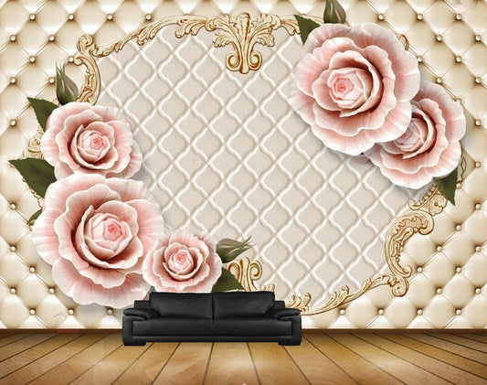 Avikalp MWZ0690 Pink Rose Flowers Leaves HD Wallpaper