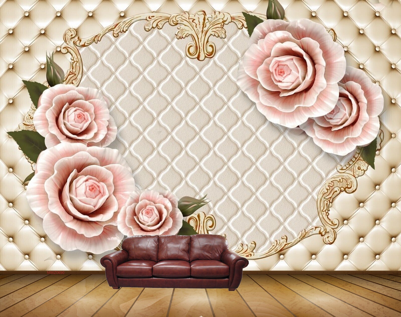 Avikalp MWZ0690 Pink Rose Flowers Leaves 3D HD Wallpaper