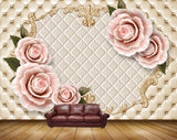 Avikalp MWZ0690 Pink Rose Flowers Leaves 3D HD Wallpaper