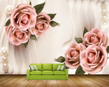 Avikalp MWZ0691 Pink Rose Flowers Leaves 3D HD Wallpaper