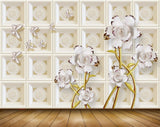 Avikalp MWZ0692 White Flowers Butterflies 3D HD Wallpaper