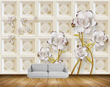 Avikalp MWZ0692 White Flowers Butterflies 3D HD Wallpaper