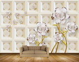 Avikalp MWZ0692 White Flowers Butterflies 3D HD Wallpaper