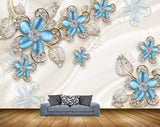 Avikalp MWZ0695 Blue Flowers Leaves 3D HD Wallpaper