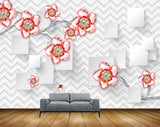 Avikalp MWZ0696 Pink Red Flowers Cranes 3D HD Wallpaper