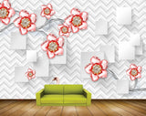 Avikalp MWZ0696 Pink Red Flowers Cranes 3D HD Wallpaper