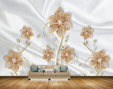Avikalp MWZ0697 White Golden Flowers Leaves Butterflies 3D HD Wallpaper