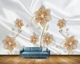 Avikalp MWZ0697 White Golden Flowers Leaves Butterflies 3D HD Wallpaper