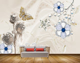 Avikalp MWZ0698 White Blue Flowers Butterflies Swans 3D HD Wallpaper