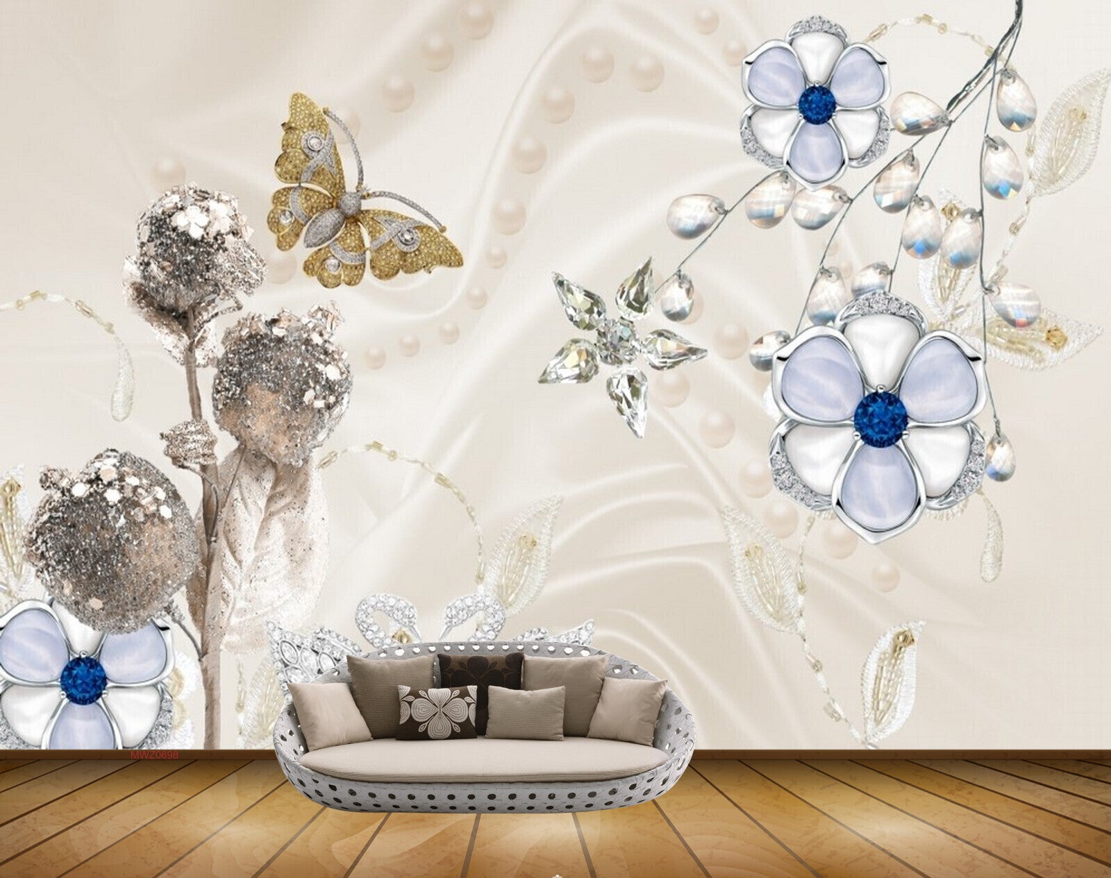 Avikalp MWZ0698 White Blue Flowers Butterflies Swans 3D HD Wallpaper