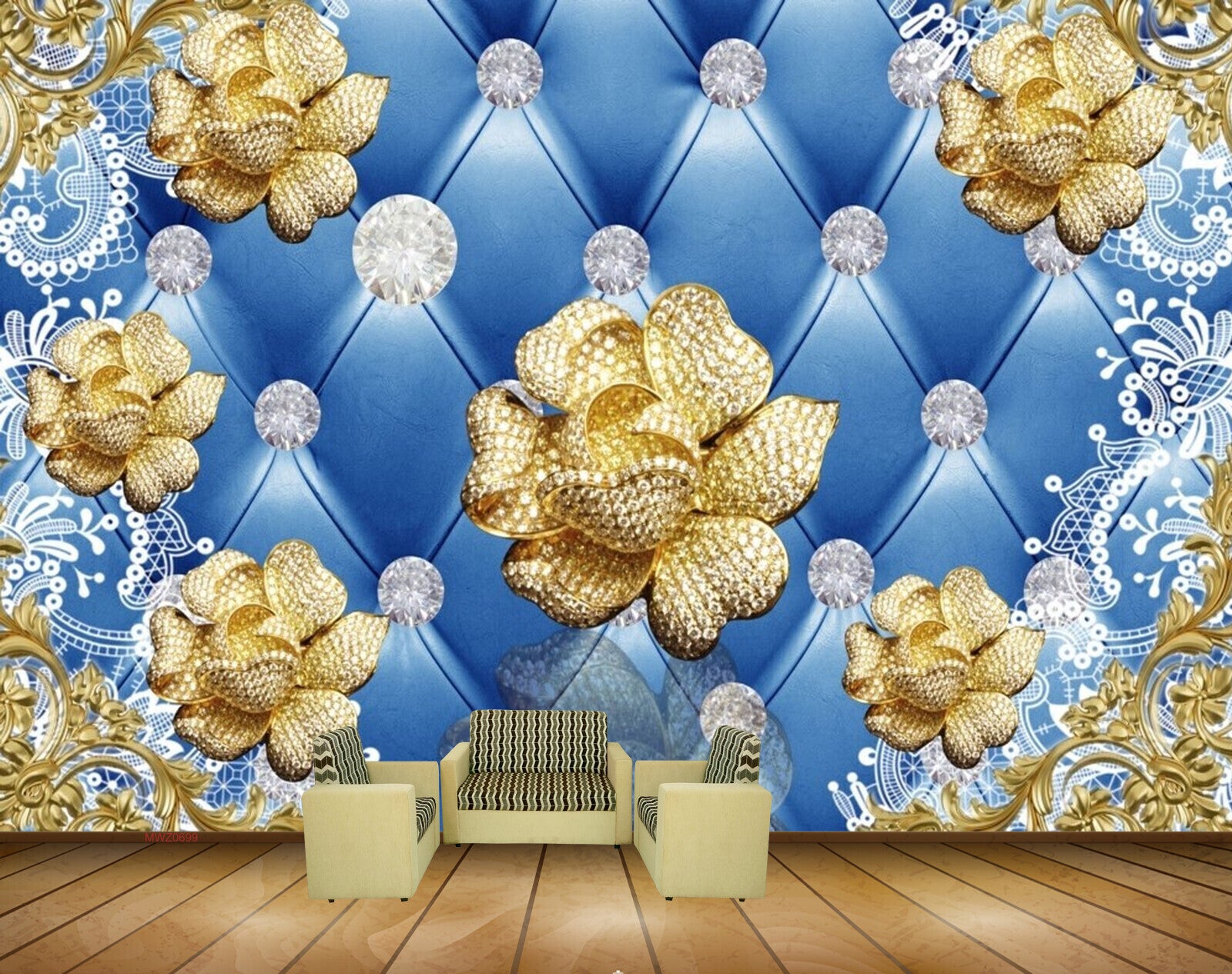 Avikalp MWZ0699 Golden Flowers 3D HD Wallpaper