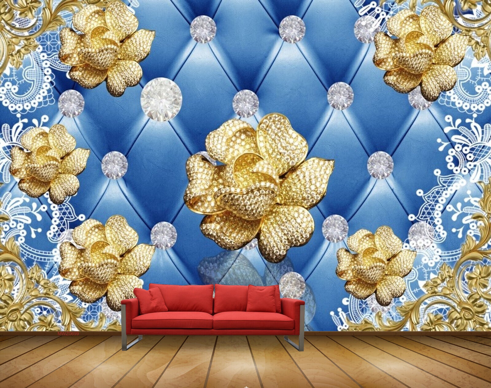 Avikalp MWZ0699 Golden Flowers 3D HD Wallpaper