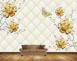 Avikalp MWZ0700 Golden Flowers Butterflies 3D HD Wallpaper