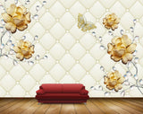 Avikalp MWZ0700 Golden Flowers Butterflies 3D HD Wallpaper